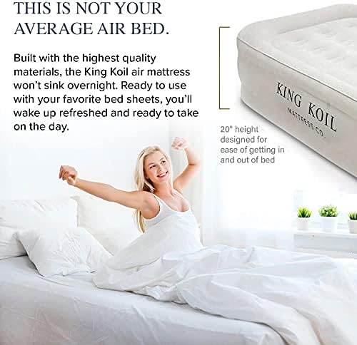 King Koil Plush Pillow Top Twin Air Mattress with Built-in High-Speed Pump for Camping, Home & Guests - 20” Twin Size Airbed Luxury Inflatable Blow Up Mattress, Waterproof, 1-Year Warranty