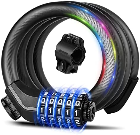 Bike Lock Cable with Combination,High Security 5-Digit Resettable Combination Bicycle Lock Anti-Theft, with Mounting Bracket for Bikes and Scooters