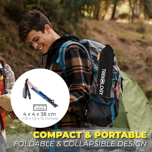 TREKOLOGY Trekking Poles – Lightweight, Adjustable Hiking Sticks for Men & Women – Durable Aluminum, Compact & Foldable with Comfortable Grip – Perfect for Hiking, Walking & Seniors, TREKZ XE