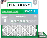 Filterbuy 16x16x1 Air Filter MERV 8 Dust Defense (2-Pack), Pleated HVAC AC Furnace Air Filters Replacement (Actual Size: 15.75 x 15.75 x 0.75 Inches)
