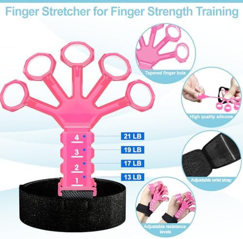 Grip Strength Trainer(5 Pack) with Finger Exerciser, Hand Grip Strengthener, Finger Stretcher,Grip Ring & Stress Relief Ball for Muscle Building and Injury Recover with Carry Bag