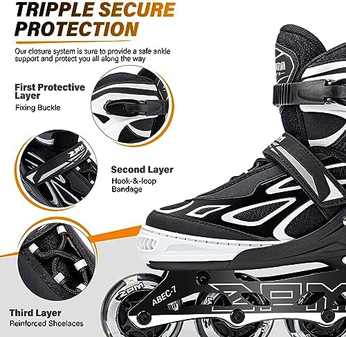2PM SPORTS Vinal Girls Adjustable Flashing Inline Skates, All Wheels Light Up, Fun Illuminating Skates for Kids Men Adult Women and Boys