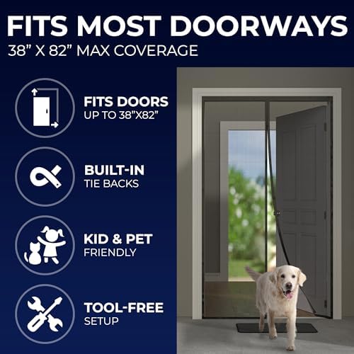 Flux Phenom Screen Door Mesh 38x82 Inch – Easy Install, Strong Magnet Strength, Pet Tested, Hands-Free Entry, Door Screen Magnetic Closure, Keeps Bugs Out