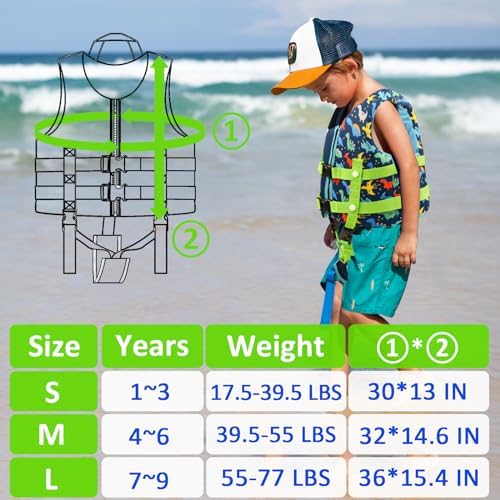 Pottwal Swim Vest for Kids - Swim Jacket for 1-2 Years (24-33LBS) - Buoyancy Aid Made of Neoprene & EPE - with Adjustable Crotch Strap