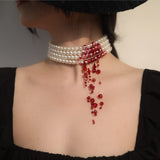 Handmade Vampire Choker, Dripping Blood Imitation Pearl Necklace Halloween Party Costume