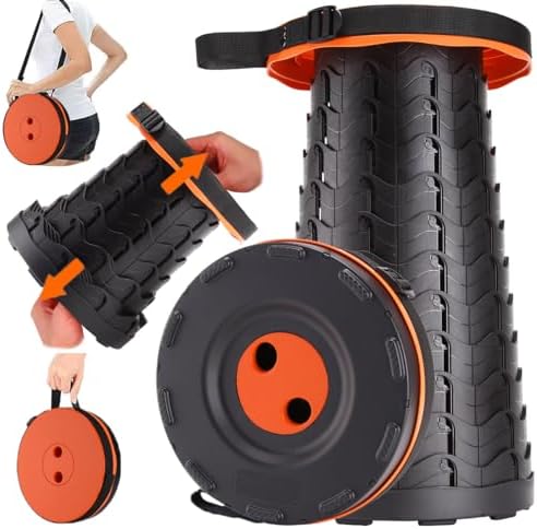Fishboy Upgraded Collapsible Stool, 400lbs Max Weight, Lightweight But Sturdy, Portable Retractable Folding Telescoping Foldable Camping Stool for Adults Outdoor Fishing Hiking Gardening Travel BBQ