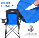 EMERIT 2 Pack Oversized Padded Camping Chair, 350LB Heavy Duty Quad Fold Chair with Arms, Collapsible Outdoor Chairs with Lumbar Back & Cup Holder