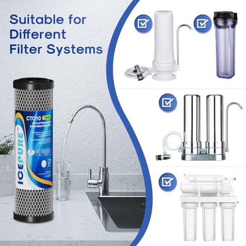 ICEPURE 1 Micron 2.5" x 10" Whole House CTO Carbon Sediment Water Filter Cartridge Compatible with DuPont WFPFC8002, WFPFC9001, SCWH-5, WHCF-WHWC, WHCF-WHWC, FXWTC, CBC-10, RO Unit, Pack of 3