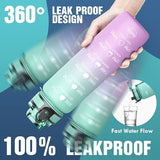 OLDLEY Water Bottle, 32oz Motivational Sports Water Bottle with Time Marker - Times to Drink - Tritan, BPA Free, Wide Mouth Leakproof, Moon Light (1 Bottle)