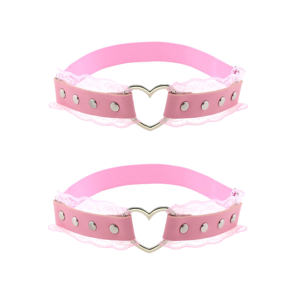 UnderYours 2Pcs Adjustable Lace Heart-Shaped Thigh Garter, Elastic Leg Garters for Women, Pink