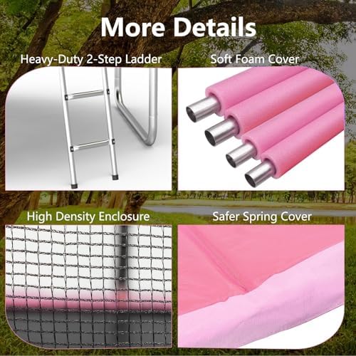 AOTOB 8FT 10FT 12FT 14 FT 15FT Trampoline with Safety Enclosure Net，Outdoor Trampoline with Basketball Hoop, Heavy Duty Jumping Mat and Spring Cover Padding for Kids and Adults, Storage Bag and Ladder