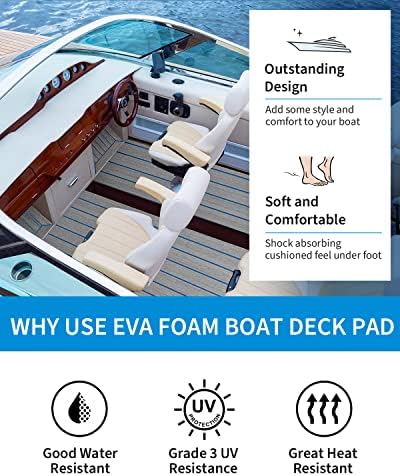 OCEANBROAD EVA Foam Boat Flooring with 3M Adhesive Backing Marine Self-Adhesive Decking 96''x45.6''/36''/28.8''/16.8'', 48''x16.8'' Faux Teak Sheet for Jon Boats Swim Platform Helm Pad RV Floor