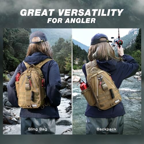 Ghosthorn Fishing Backpack with Rod Holder - Tackle Sling Bag - Fly Fishing Gifts for Men and Women