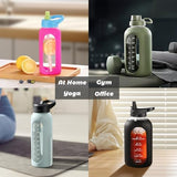 CIVAGO 64 oz Glass Water Bottle Jug with Straw and Handle, Half Gallon Sports Motivational Water Bottle with Time Marker, Wide Mouth Flask Canteen with Silicone Sleeve for Gym, Black