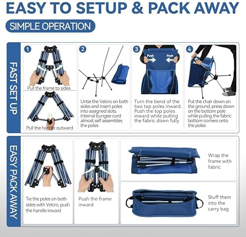 MARCHWAY Lightweight Folding High Back Camping Chair with Head Support, Stable Portable Compact for Outdoor Camp, Travel, Beach, Picnic, Festival, Hiking, Backpacking (Highback Dark Blue)