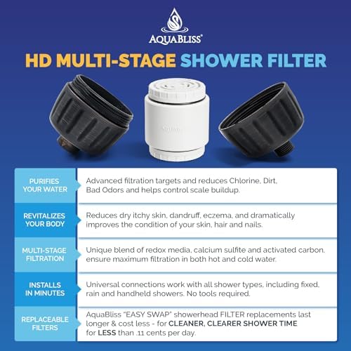 AquaBliss HEAVY DUTY Shower Filter – Advanced 30x Filtration - Universal Multi-Stage Shower Head Filter Reduces Chemicals, Chlorine & Odors - Oil Rubbed Bronze (SF500)
