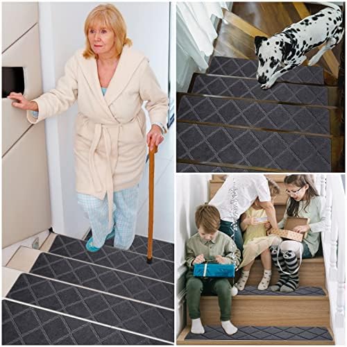Stair Treads for Wooden Steps 15pcs - 8x30in Carpet Stairs Runner Indoor Non-Slip Stair Mats for Kids Elders and Pets