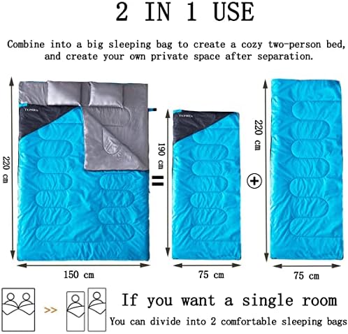 Tuphen Double Sleeping Bag, Sleeping Bag with 2 Pillows, Queen Size XL Bag for 2 People, Cold Warm Weather- 3 Seasons, Waterproof Adults for Camping, Backpacking or Hiking