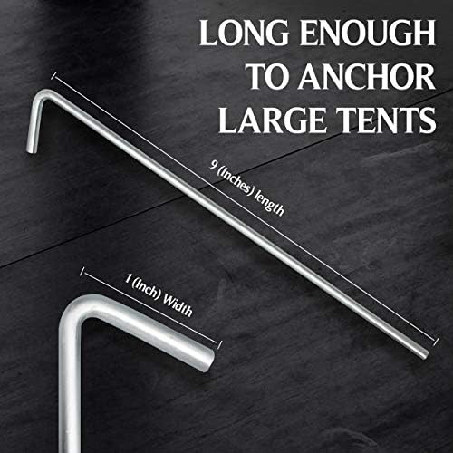 Tent Stakes Heavy Duty Metal, Galvanized Rust-Free Yard Stakes, Garden Edging Fence Hook | Tent Stakes Metal for Outdoor Camping, Tent Garden Stakes for Gardening & Canopies, Tent Pegs - by Ram-Pro