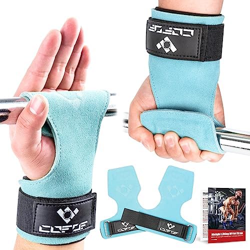 Weight Lifting Wrist Strap, Double Layer Leather Wrist Strap for Deadlift and Powerlifting, Adjustable Neoprene Padded Gym Workout Lifting Hooks (Pair)