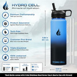 HYDRO CELL Stainless Steel Insulated Water Bottle with Straw - For Cold & Hot Drinks - Metal Vacuum Flask with Screw Cap and Modern Leakproof Sport Thermos for Adults (Blue/Black 24oz)