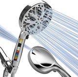 SparkPod 10-Mode Handheld Shower Head with Filter - 5" High Pressure Filtered Shower Head with Touch-to-Clean Nozzles, Built-In Power Jet, Stainless Steel 6ft Hose & Bracket (Polished Chrome)