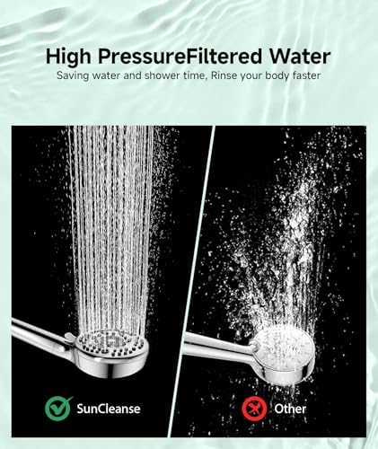 SunCleanse Filtered Shower Head with Handheld, 9-Spray Setting Detachable Showerhead with Filters, Shower Head for Hard Water - Filtered Chlorine, Improve Skin and Hair Texture, Chrome