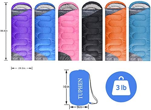 tuphen- Sleeping Bags for Adults Kids Boys Girls Backpacking Hiking Camping Microfiber Liner, Cold Warm Weather 4 Seasons Indoor Outdoor Use, Lightweight & Waterproof
