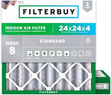 Filterbuy 24x24x4 Air Filter MERV 8 Dust Defense (2-Pack), Pleated HVAC AC Furnace Air Filters Replacement (Actual Size: 23.38 x 23.38 x 3.63 Inches)