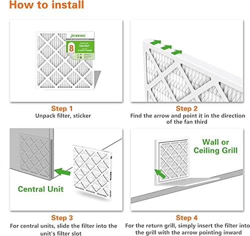 12x12x1 AC Furnace Air Filters,(4-Pack) MERV 8 Dust Defense, JASENG MPR 600 Pleated HVAC Replacement Air Filter (exact dimensions: 11 3/4"x11 3/4"x3/4")