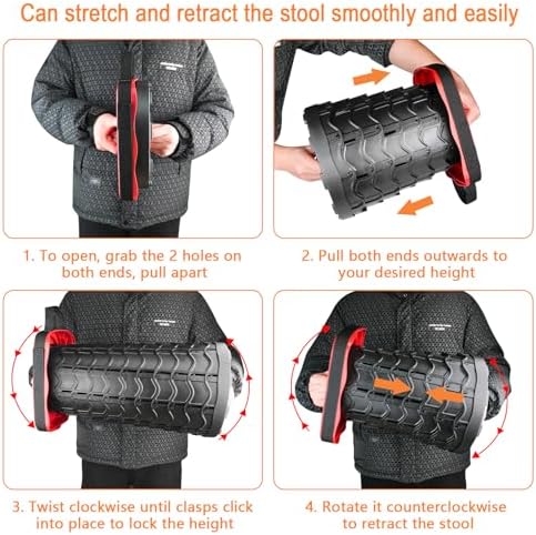 Boreeman Upgraded Collapsible Stool, Square Portable Stool, Lightweight Yet More Sturdy with Load Capacity 400lbs, Perfect for Camping Fishing Hiking BBQ (Square Red)