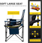 FAIR WIND Oversized Fully Padded Camping Chair with Lumbar Support, Heavy Duty Quad Fold Arm Chair with Cooler Bag - Support 450 LBS，Blue