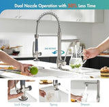 GIMILI Kitchen Faucet with Pull Down Sprayer Single Handle High Pressure Brushed Nickel Kitchen Sink Faucet Commercial Double-Headed Stainless Steel Kitchen Faucets Sink with Deck Plate
