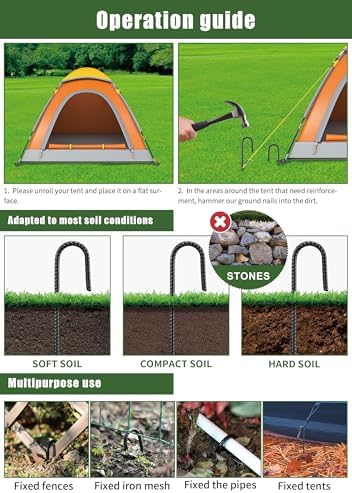 16 Inch Rebar Stakes Heavy Duty, 10 Pack J-Shaped Tent Stakes, Ground Anchor Stakes for Landscaping Plants Fabric Tube Fence, Black