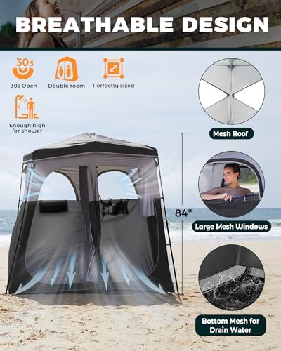 KingCamp Camping Shower Tent, Instant Portable Privacy Shelter, 1/2 Room Large Outdoor Toilet Tent with Floor, Water-Resistant, Windproof & Easy Setup for Beach, Camping & Hiking