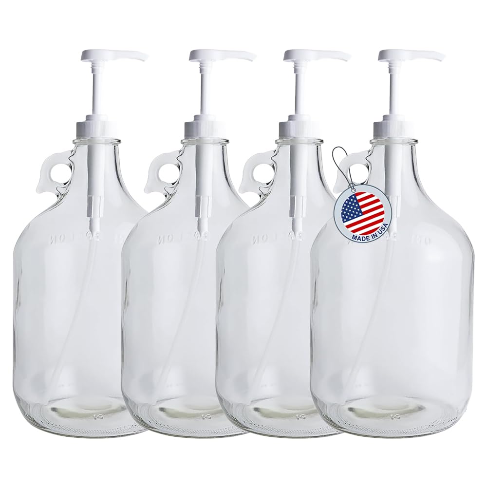 Fastrack 4-Pack 1 Gallon Glass Jug Laundry Detergent Dispenser – Airtight Screw-Top Container | Non-Slip Base | Detergent Pump Dispenser or Syrup Pump | Eco Friendly Food Grade