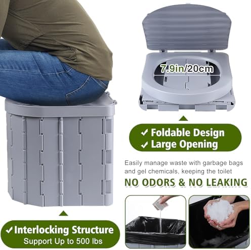 Privacy Tent & Portable Toilet for Adults Camping, 190T Oxford Cloth Outdoor Shower Tent Porta Potty Kit for Camp Travel Car Trips Toilet Bathroom Changing Room Ice Fishing Shelter and Gifts