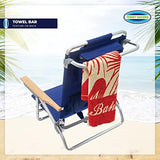 Tommy Bahama 5-Position Classic Lay Flat Folding Backpack Beach Chair, Polyester, Navy