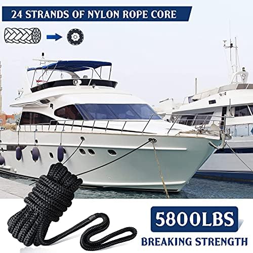 Dock Lines & Ropes Boat Accessories - 3/8" x 15' Double Braided Nylon Dock Lines with 12” Loop, Excellent 5800 lbs Breaking Strength Marine Rope for Kayak Pontoon Boats up to 30ft, Boating Gifts