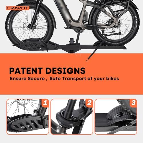 CyberRack E1 Hitch 1-EBike Rack with Ramp,100 lbs Capacity Single Mount Platform Style, Fits Up to 5-inch Fat Tire E-Bike Carrier Rack for 2inch Receiver Cars Trucks SUVs Minivans RV, Trailer