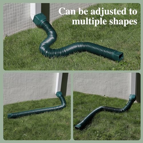 2 Pack Flexible Gutter Downspout Extensions Extendable from 21" to 67", Downspout Extender Comes with Adapters, Thickened Down spout Drain Extension for Rainwater Drainage(Green)