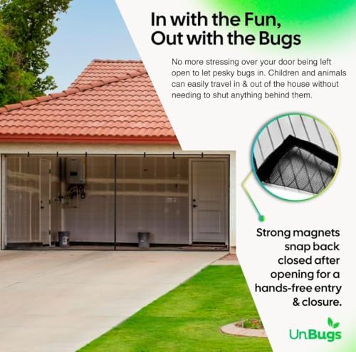 UnBugs Garage Screen Doors for 2 Car Garage - Fits Double Garage Doors up to 16 Feet Wide x 7 Feet Tall MAX - Pet & Kid Friendly, Self-Closing - Hands Free Magnet Closure Keeps Bugs Out & Breeze in