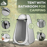 Portable Outdoor Privacy Tent Shower with Toilet, Lights - Large Pop Up Camping Bathroom Tent