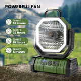 Odoland 30000mAh Camping Fan with LED Lantern, Rechargeable Battery Operated Oscillating with Remote Hook Stroage Bag, Portable Tent Fan with Timer, 4 Speeds for Outdoor RV Jobsite Power Outage, Green