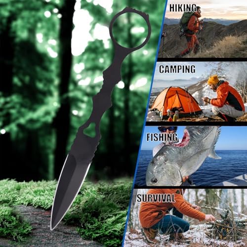 Portable Fixed Blade Knife With Sheath 440c Steel Blade Camping Knife Outdoor With Kydex Sheath In Black And White (Black)