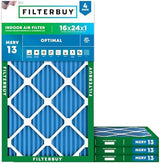 Filterbuy 16x24x1 Air Filter MERV 13 Optimal Defense (4-Pack), Pleated HVAC AC Furnace Air Filters Replacement (Actual Size: 15.38 x 23.38 x 0.75 Inches)