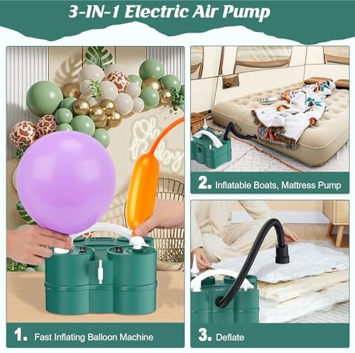 IDAODAN Electric Balloon Pump, Portable Electric Balloon Blower Machine Balloon Air Pump Dual Nozzle Rose Red 110V 600W Balloon Inflator for Party Decorations