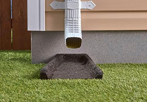 Rubberific 2 Pack Premium Rubber Downspout Splash Block, Rain Guard, Stone Textured Drain Extender (Black)