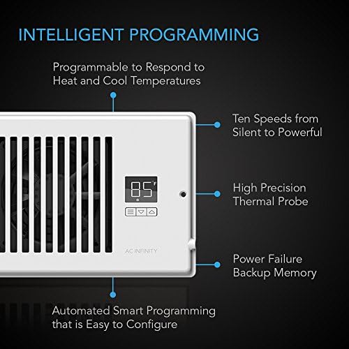AC Infinity AIRTAP T4 White, Register Booster Fan for 4” x 10” Register Holes, Improves Heating & Cooling Vents, Quiet 10-Speeds, Bluetooth App Control Data Alerts