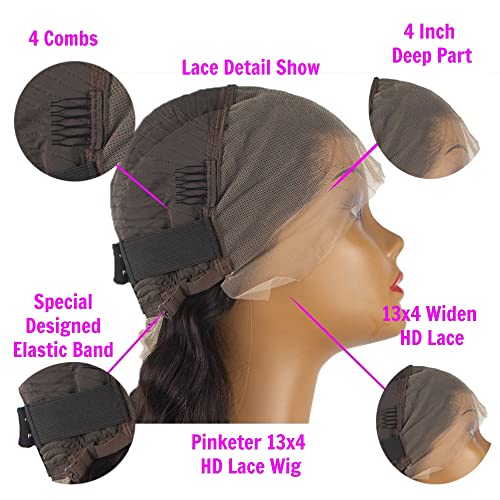 Deep Wave Lace Front Wigs Human Hair 180% Density Curly Lace Front Wig Human Hair 13x4 Lace Frontal Wigs for Black Women with Baby Hair and Special Designed Adjustable Straps (Deep Wave Wig, 24 Inch)